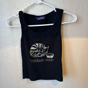 Dream Job Black Graphic Tank Top - Cute Cat Print